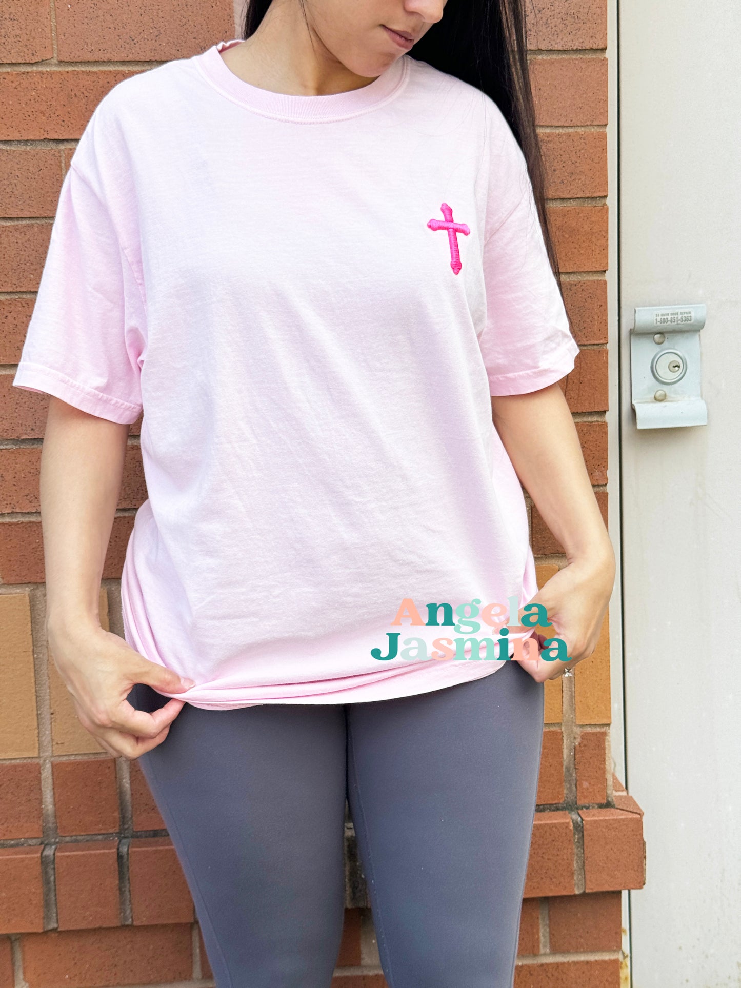 Puff Cross Embroidered Comfort Colors Tee