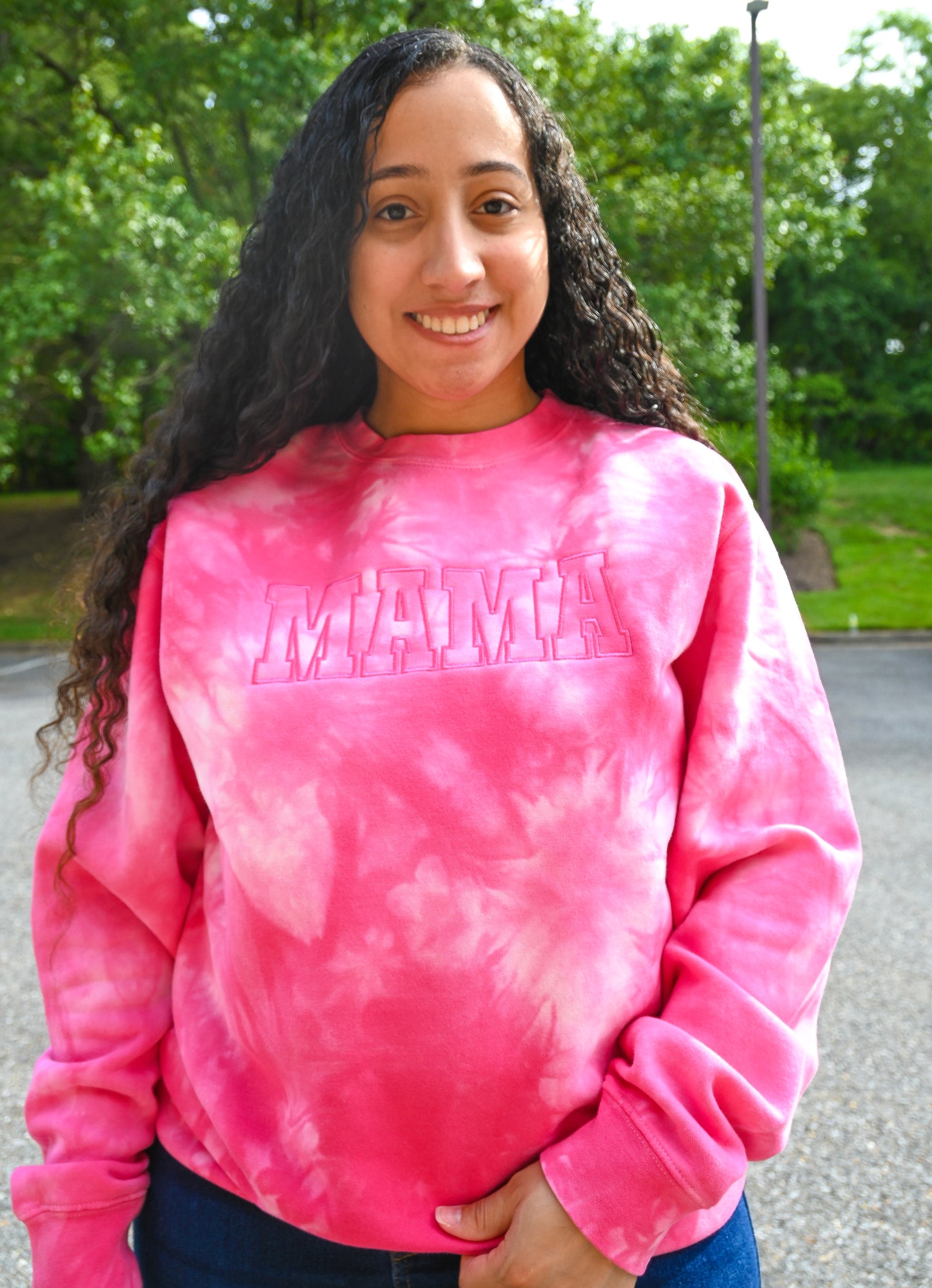 Pink Tie Dye Mama Crewneck Sweatshirt