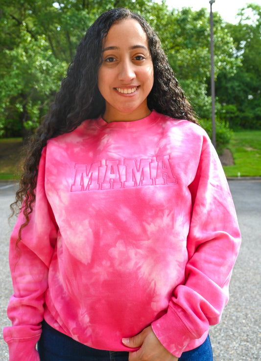 Pink Tie Dye Mama Crewneck Sweatshirt