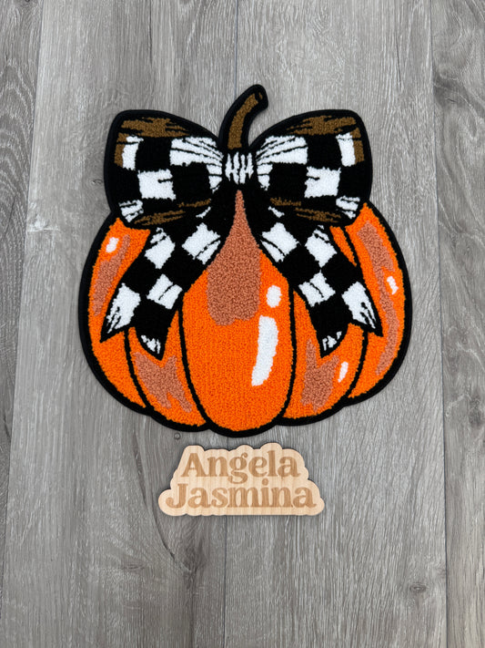Pumpkin Checkered Bow Chenille Patch