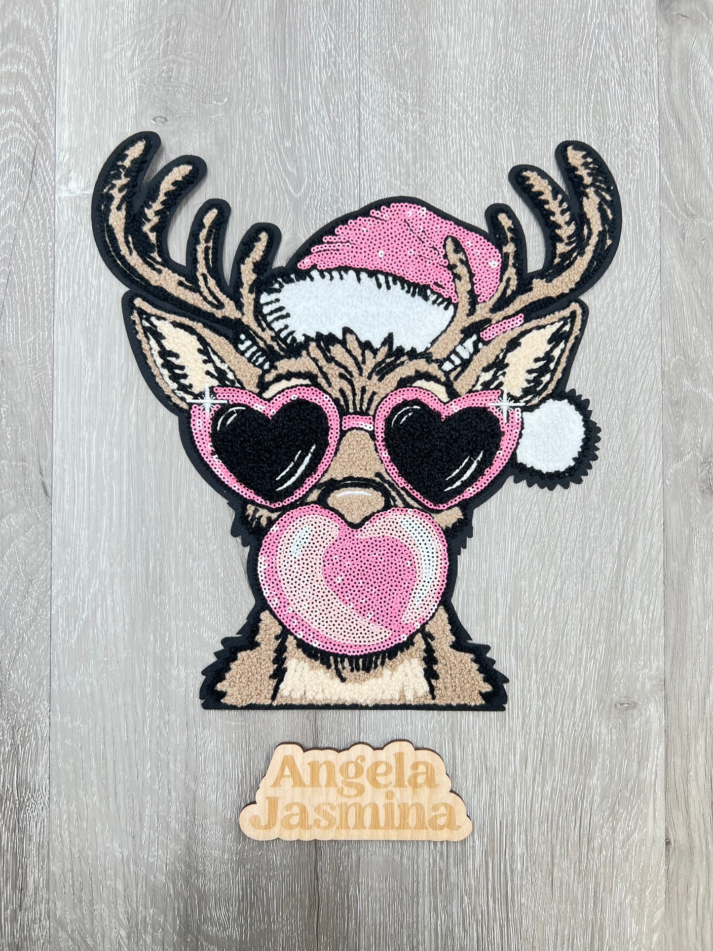 Reindeer bubble gum Sequins Patch