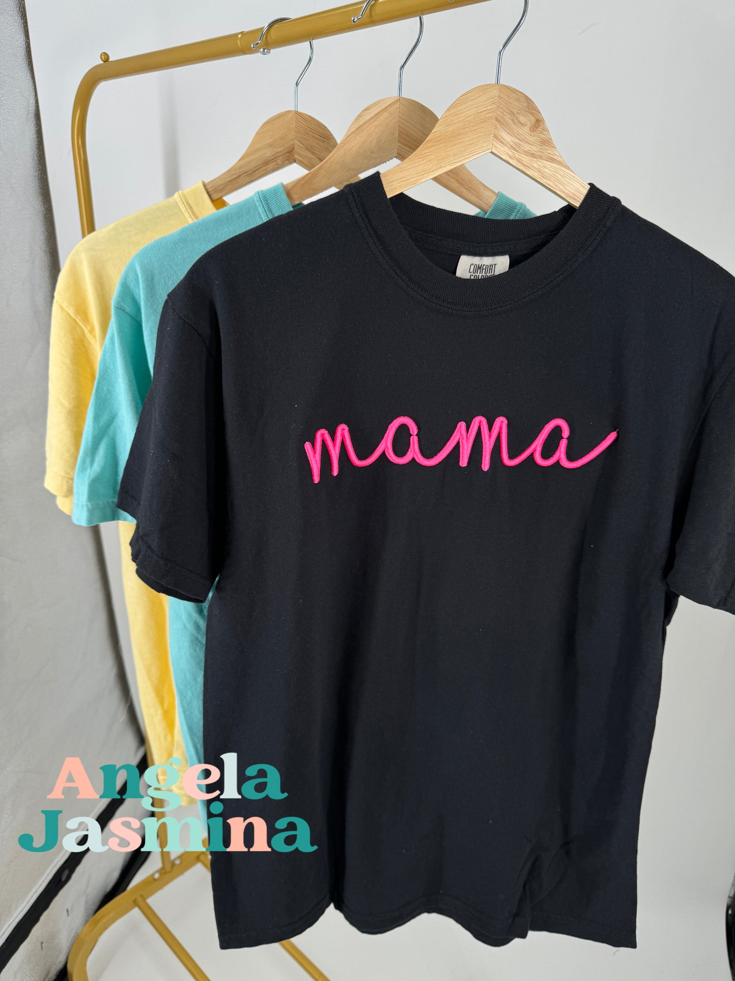 Black Hot Pink Mama 3D Puff Comfort Colors Tee