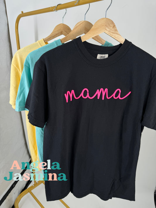 Black Hot Pink Mama 3D Puff Comfort Colors Tee