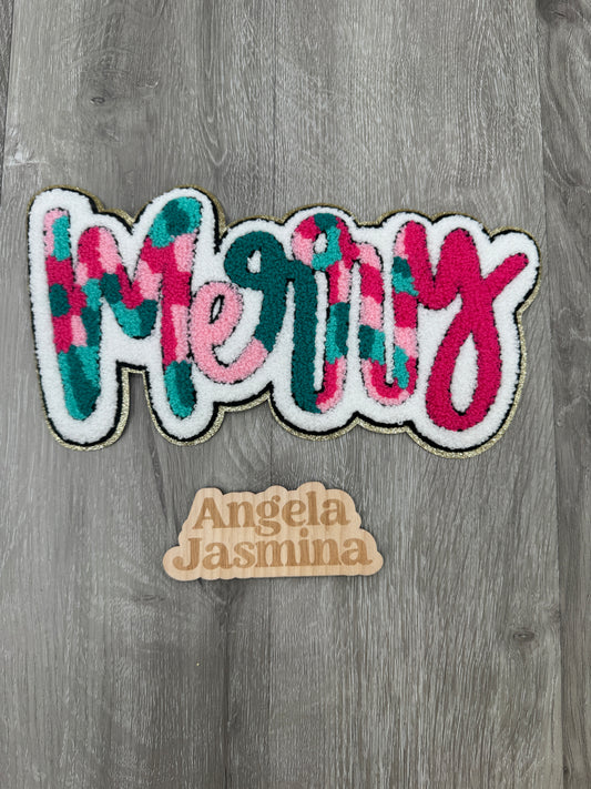 Merry Teal & Pink Chenille Patch