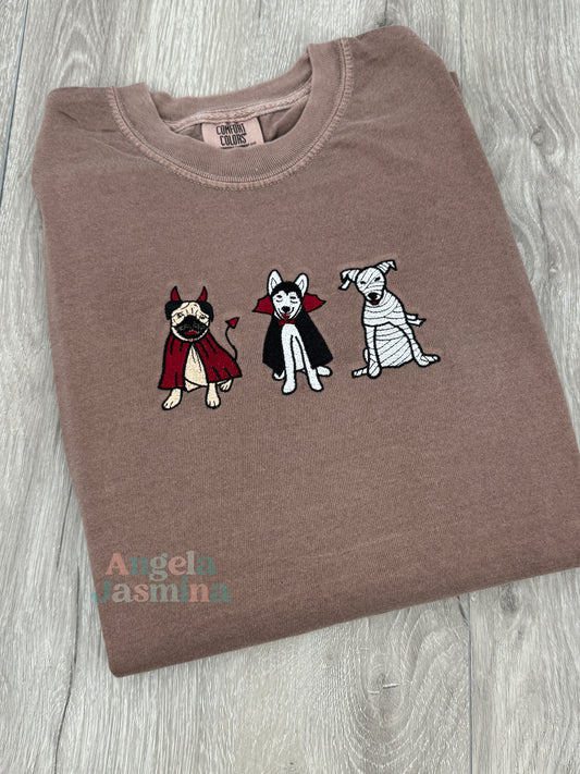 Halloween Dogs Embroidered Comfort Colors Espresso Tee