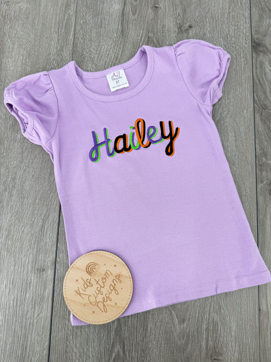 Girls Halloween Name Embroidered Shirt