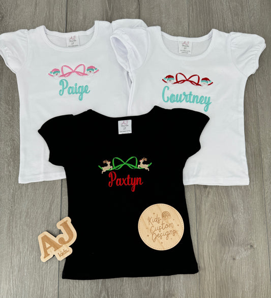 Monogram Me: Christmas Bow Puff Sleeve Tee