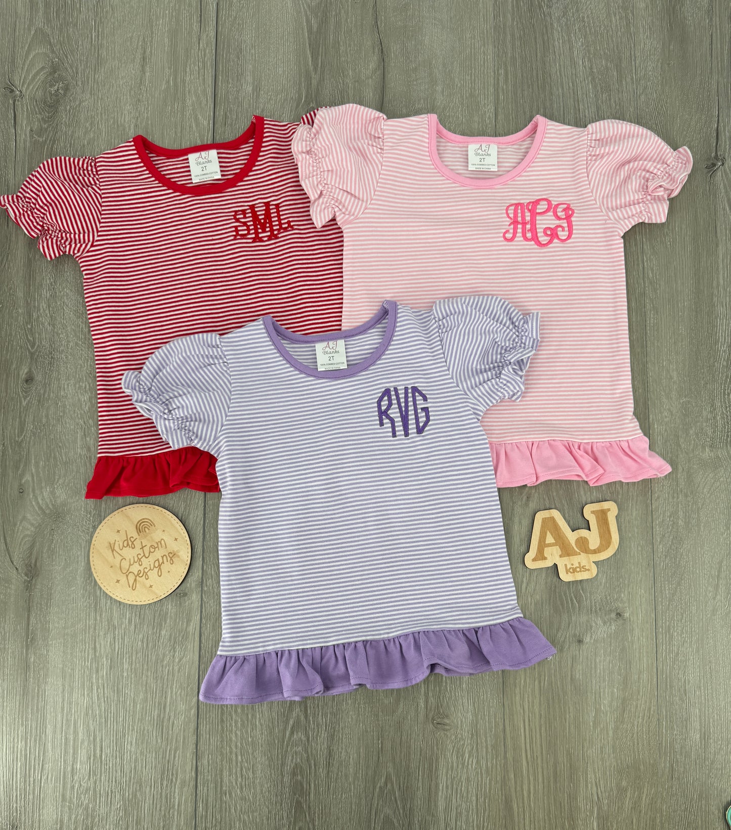 Monogram Me: Stripe Ruffle Left Chest Monogram