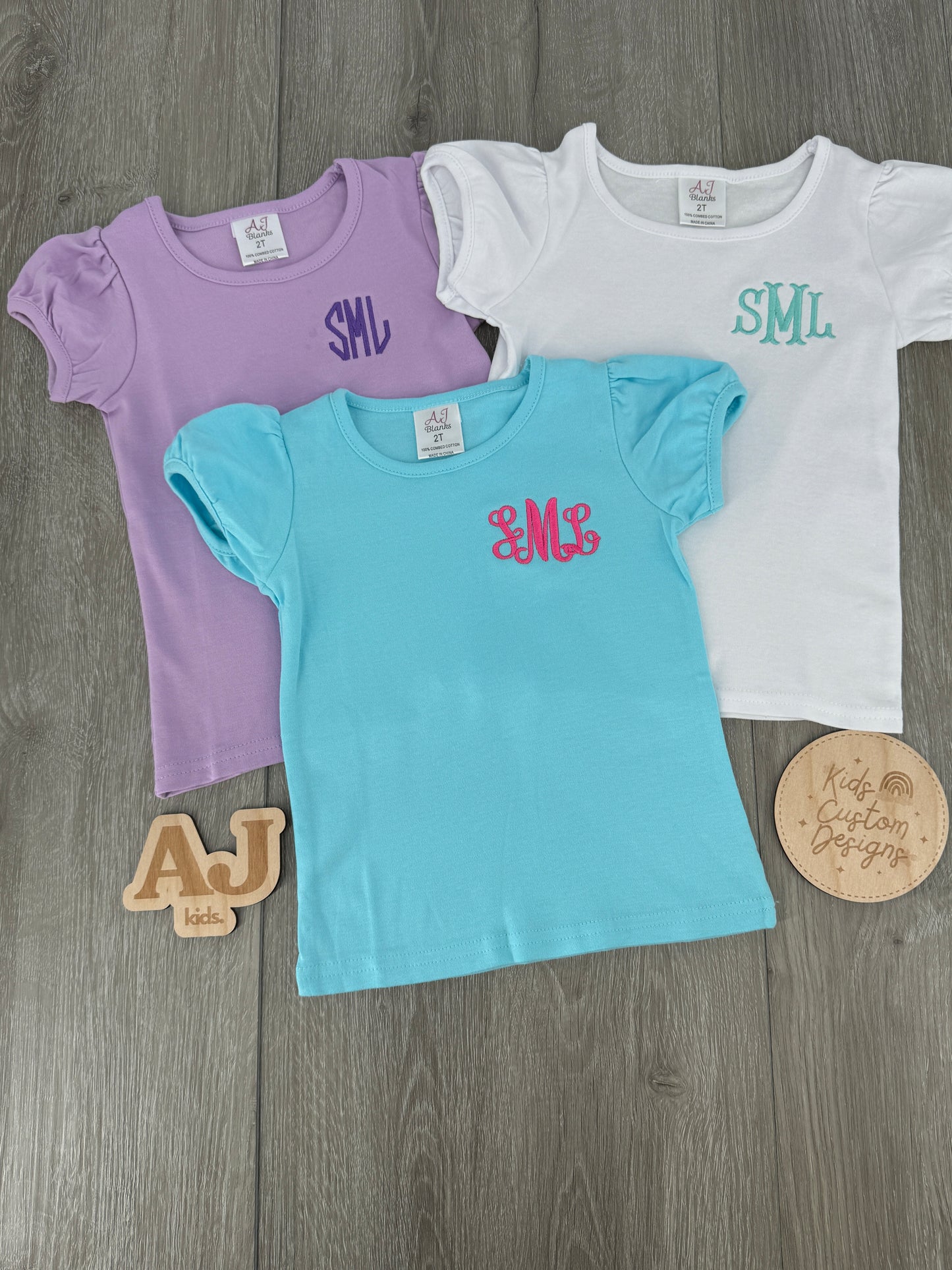 Monogram Me:  Girls Puff Sleeve Monogram Tee