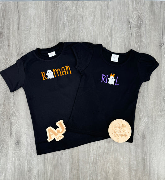 Kids Personalized Halloween Ghost Embroidered Shirt