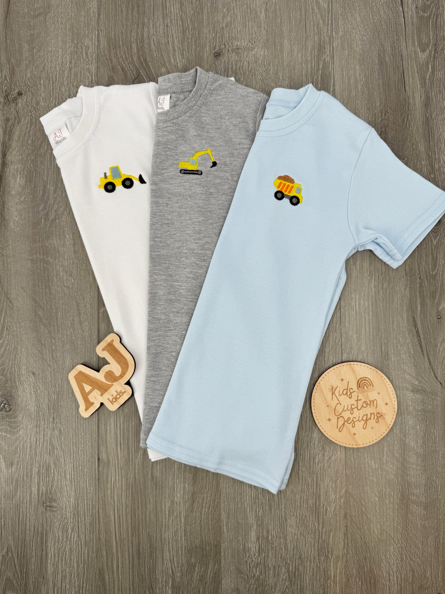 Unisex Embroidered Construction Vehicles 3 Shirt Bundle Set