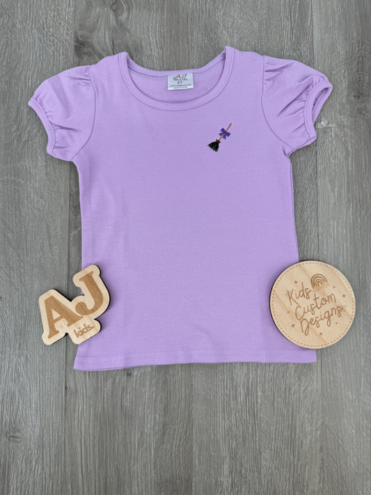 Girls Embroidered Witch's Broom Shirt