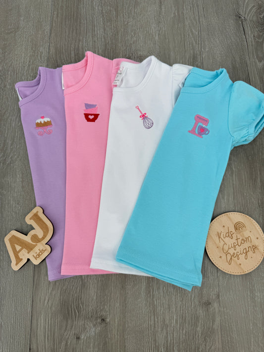 Girls Embroidered Baking 4 Shirt Bundle Set