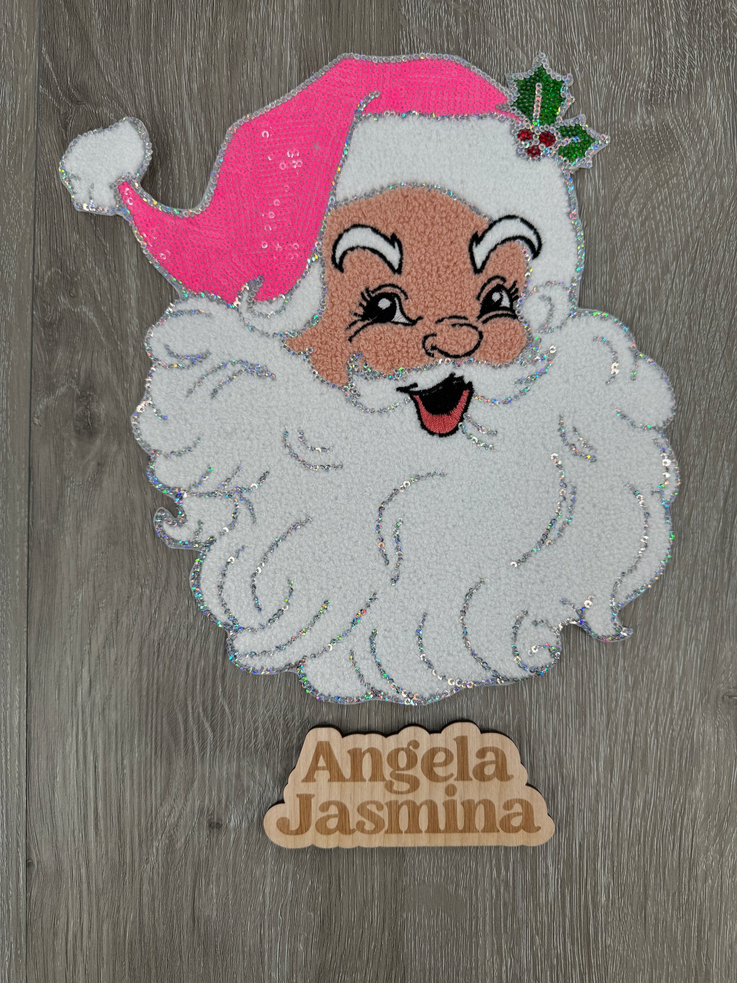 Hot Pink Santa Chenille & Sequin Patch