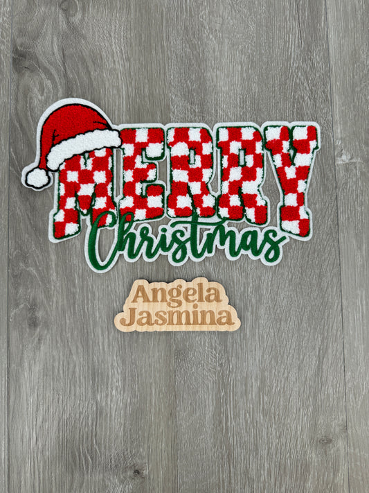 Merry Christmas Checkered Chenille Patch