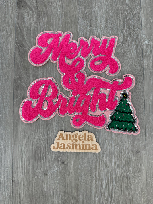 Pink Merry and Bright Tree Chenille Patch