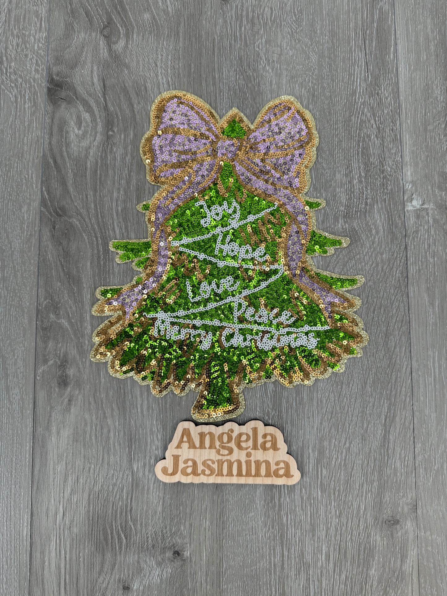 Christmas Tree Bow Joy Hope Love Sequin Patch