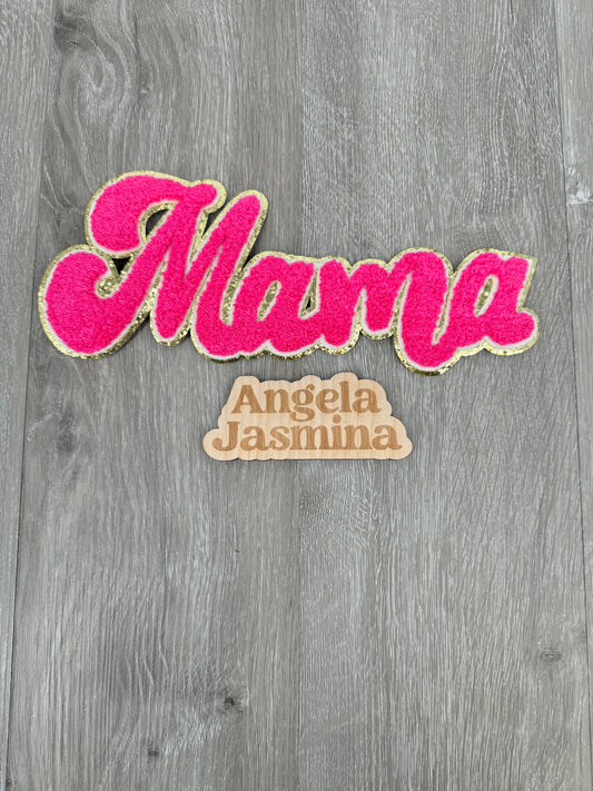 Hot Pink Gold Retro Mama Chenille Patch