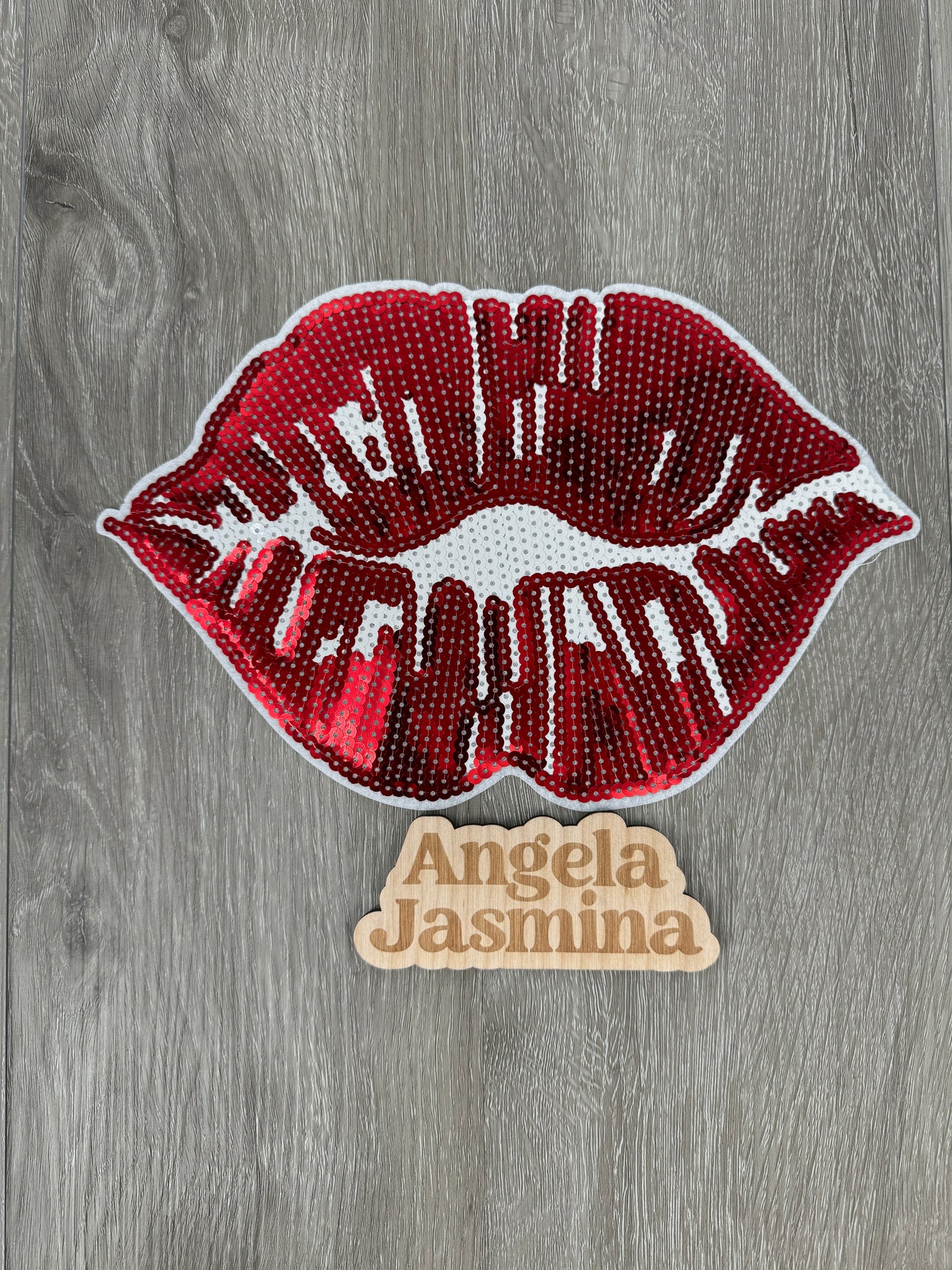 Red White Lips Sequins Patch