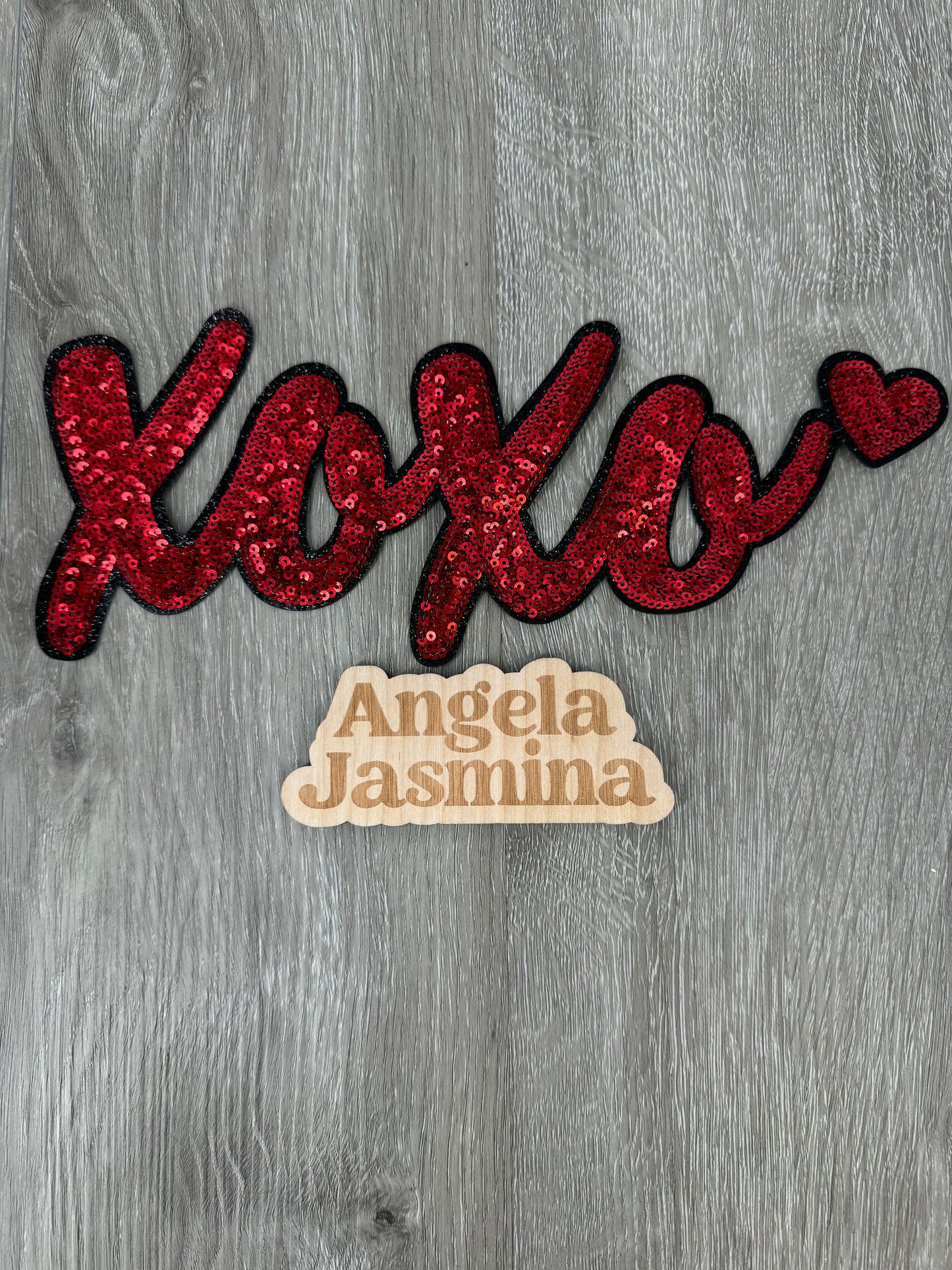 XOXO Script Red Black Sequin Patch