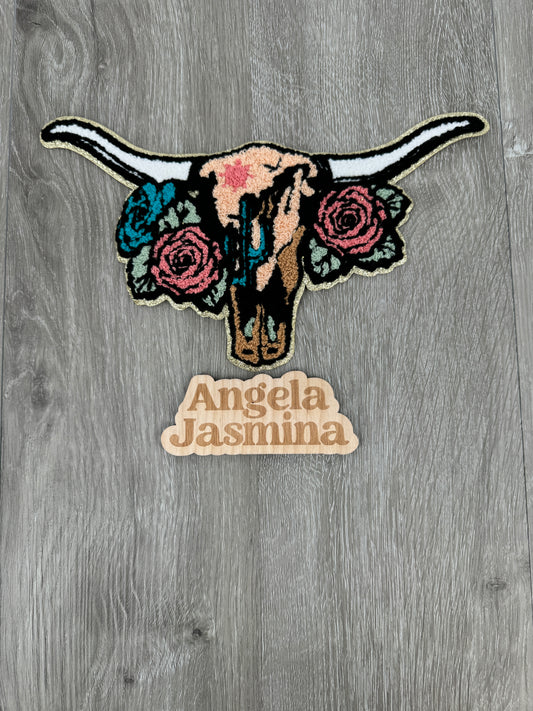 Floral Long Horn Chenille Patch