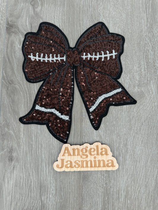 Football Bow Black Outline Patch- 8.5 inch wide
