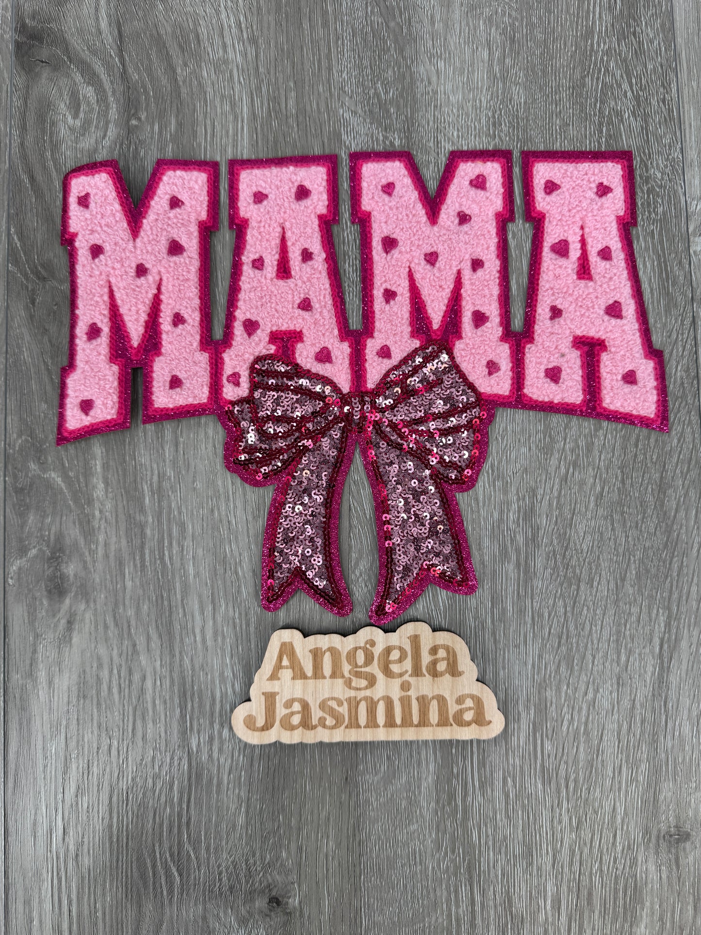 Mama Heart Bow Sequins and Chenille Patch