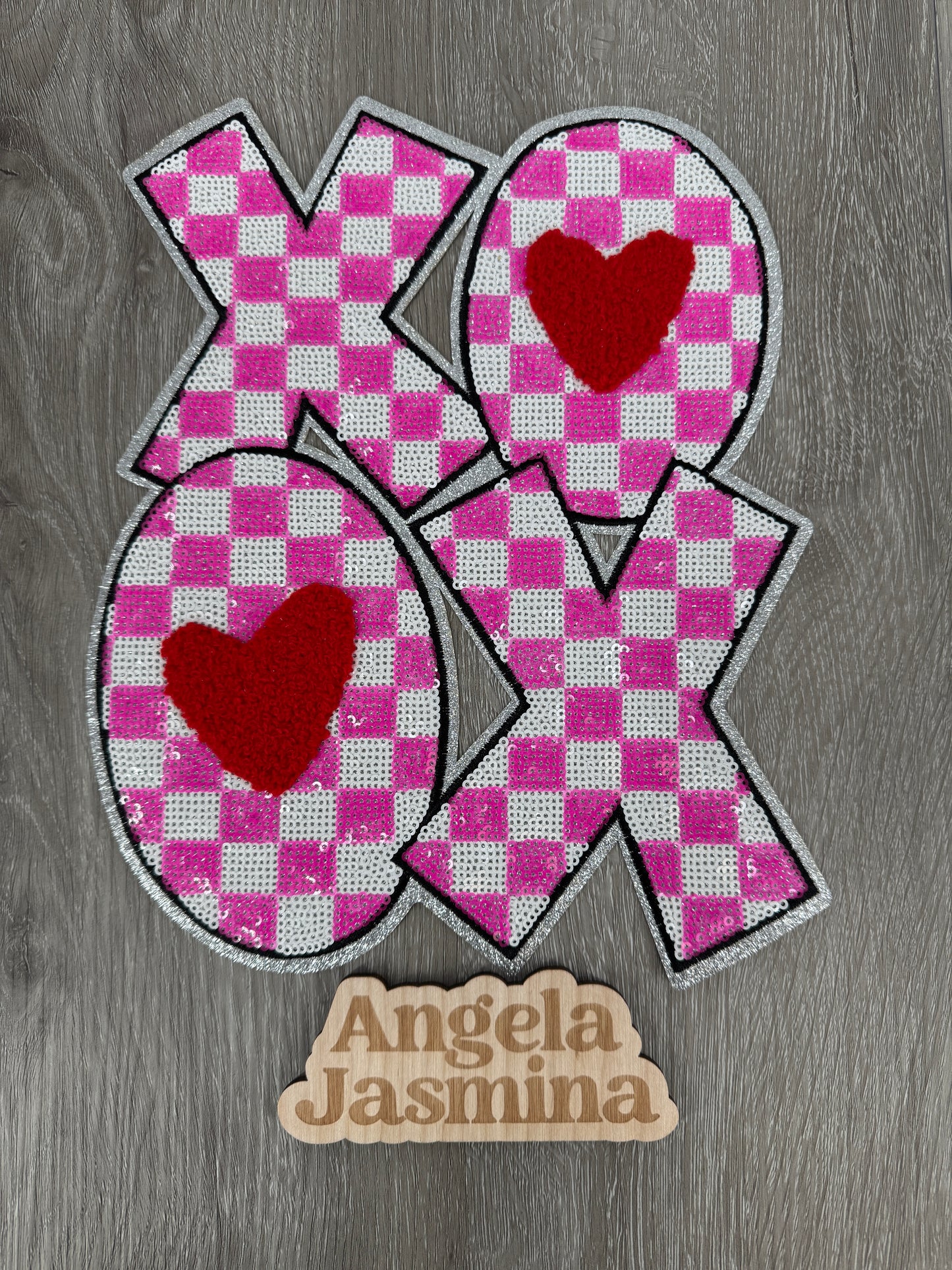 Hot Pink Silver XOXO  Sequins Patch