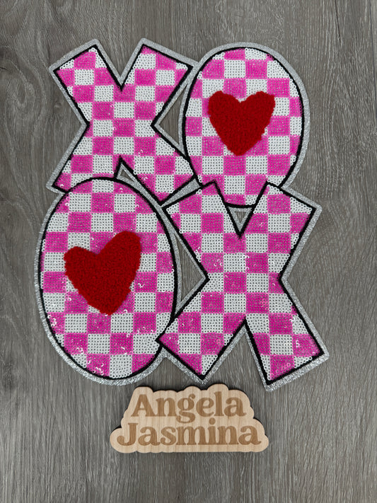 Hot Pink Silver XOXO  Sequins Patch