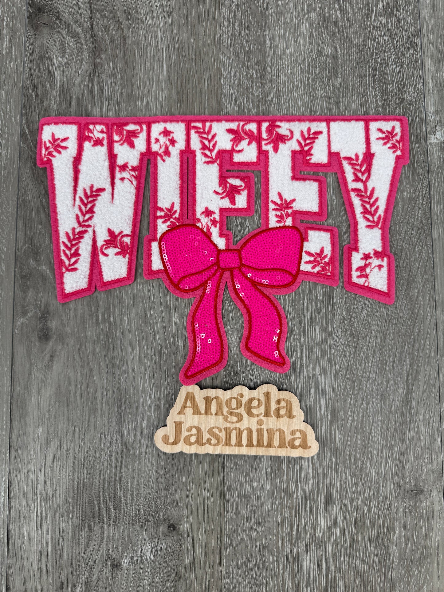 Wifey Floral Bow Sequins and Chenille Patch