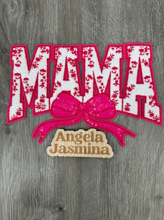 HOT PINK Mama Floral Bow Sequins and Chenille Patch