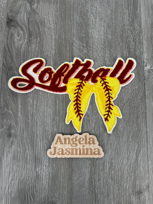 Softball Bow Chenille Patch