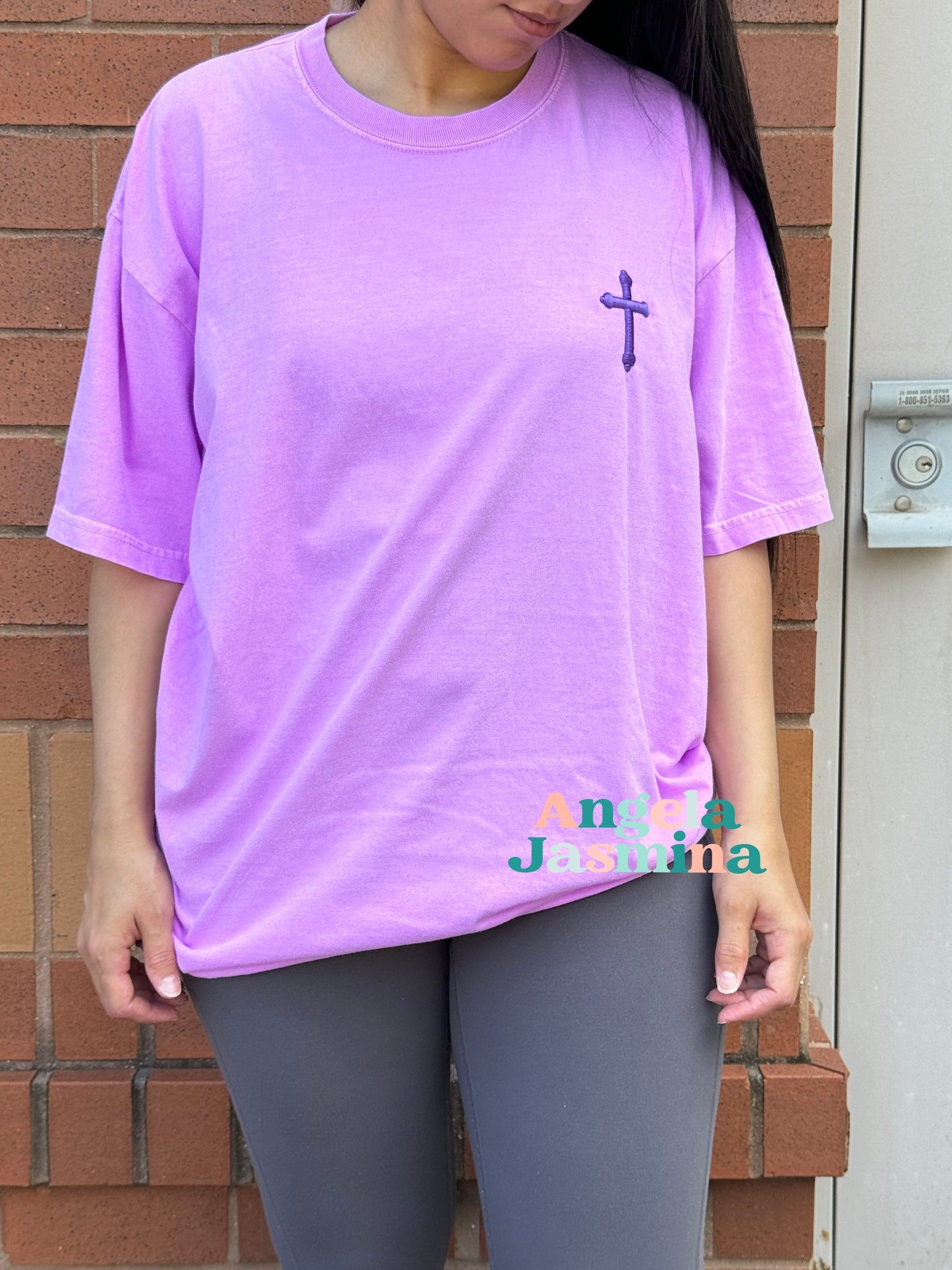 Puff Cross Embroidered Comfort Colors Tee