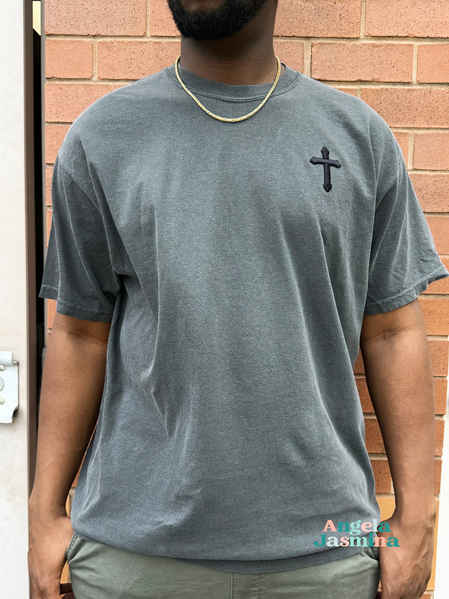 Puff Cross Embroidered Comfort Colors Tee