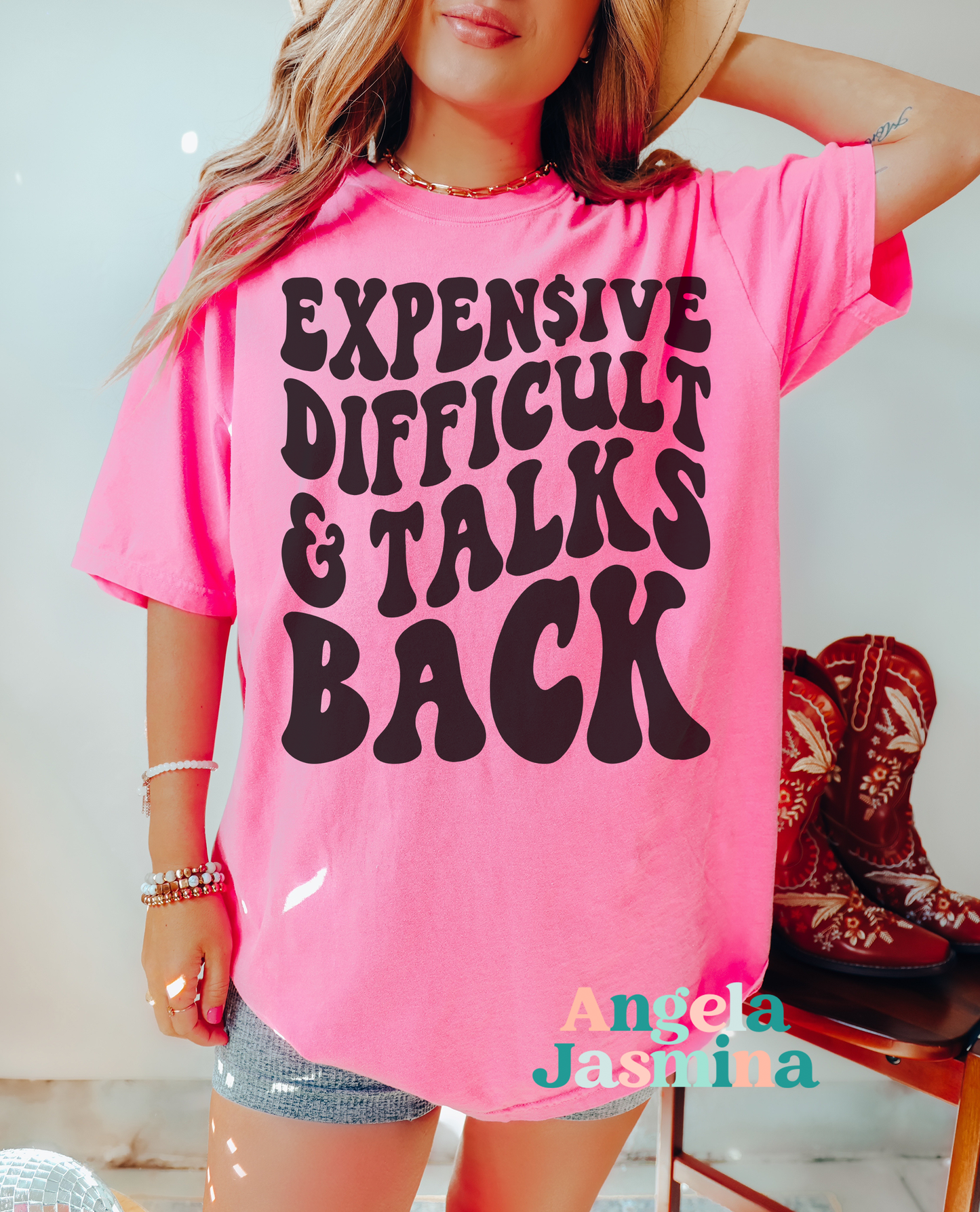 Expensive Difficult & Talks Back Neon Pink Tee