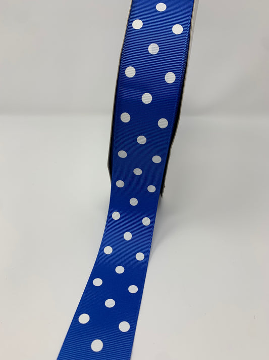 ROYAL BLUE WITH WHITE POLKA DOT 1.5INCH  100 YD GROSGRAIN RIBBON