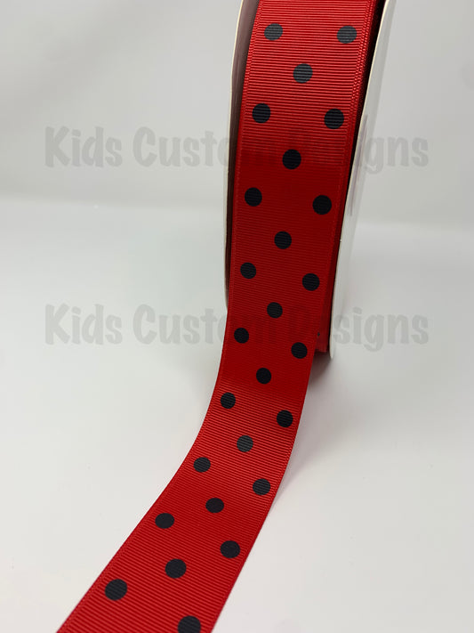 RED WITH BLACK POLKA DOT 1.5INCH  100 YD GROSGRAIN RIBBON