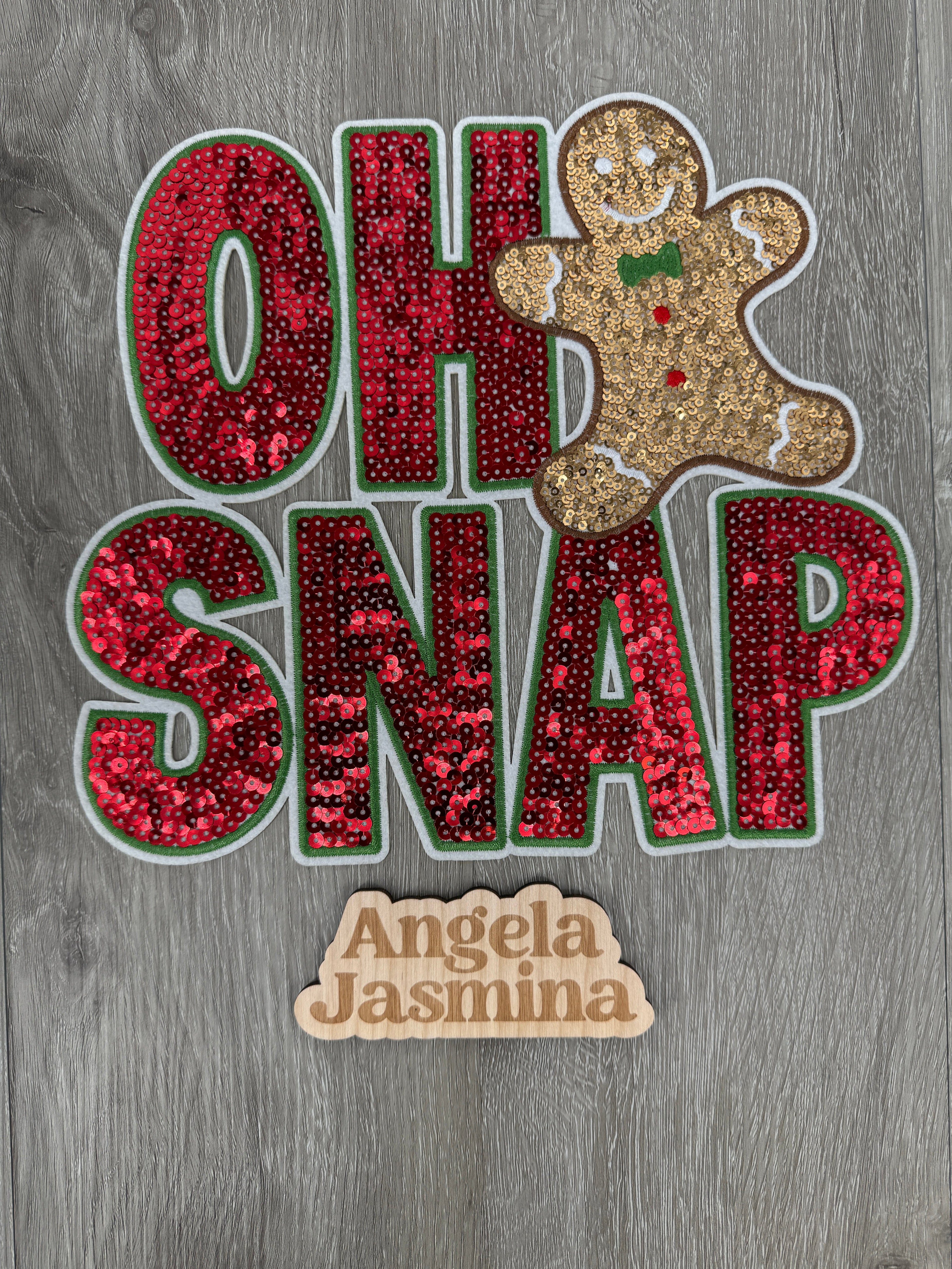 oh snap sequin patch gingerbread man
