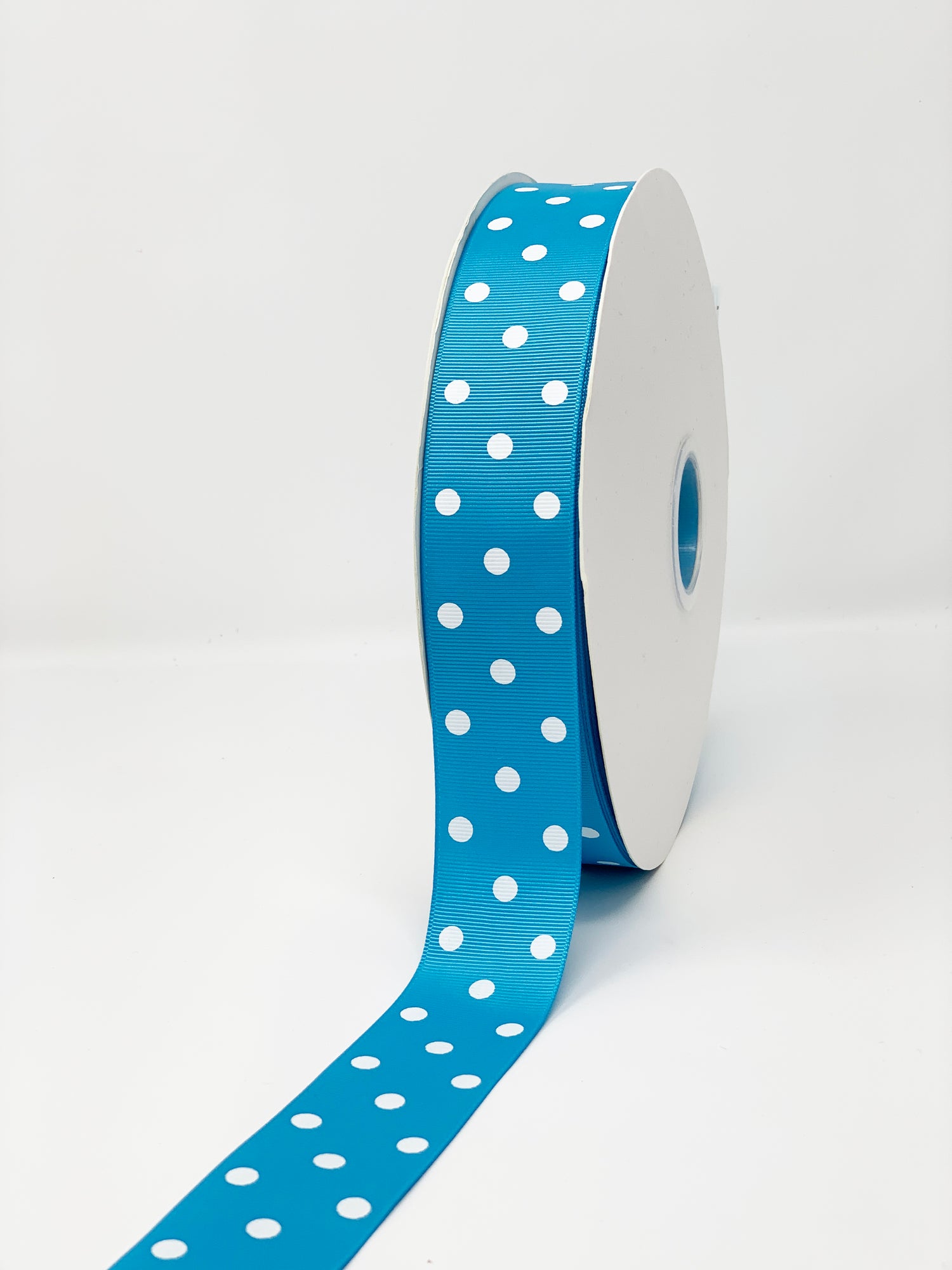 TURQUOISE WITH WHITE POLKA DOT 1.5INCH  100 YD GROSGRAIN RIBBON