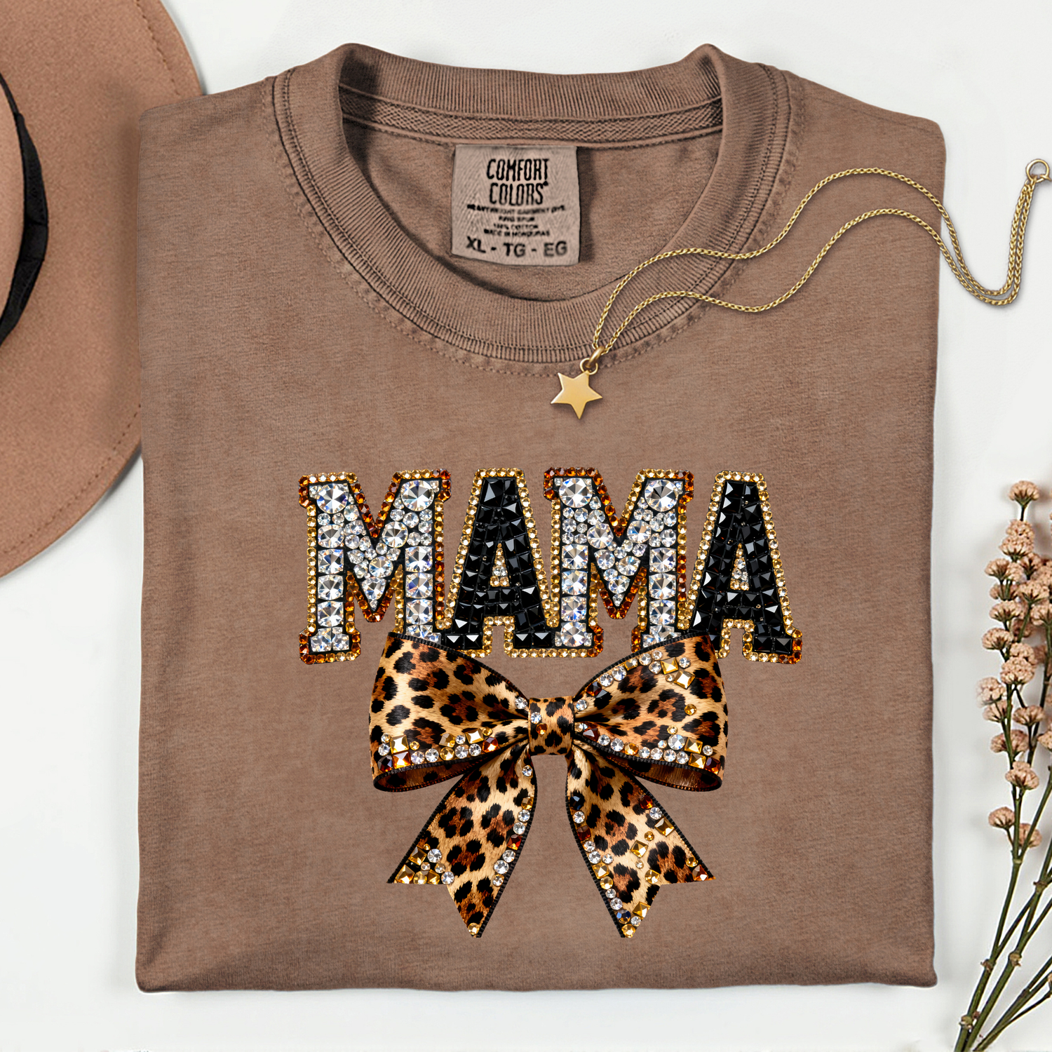 ADULT MAMA with Cheetah Bow FAUX Rhinestones DTF TRANSFER