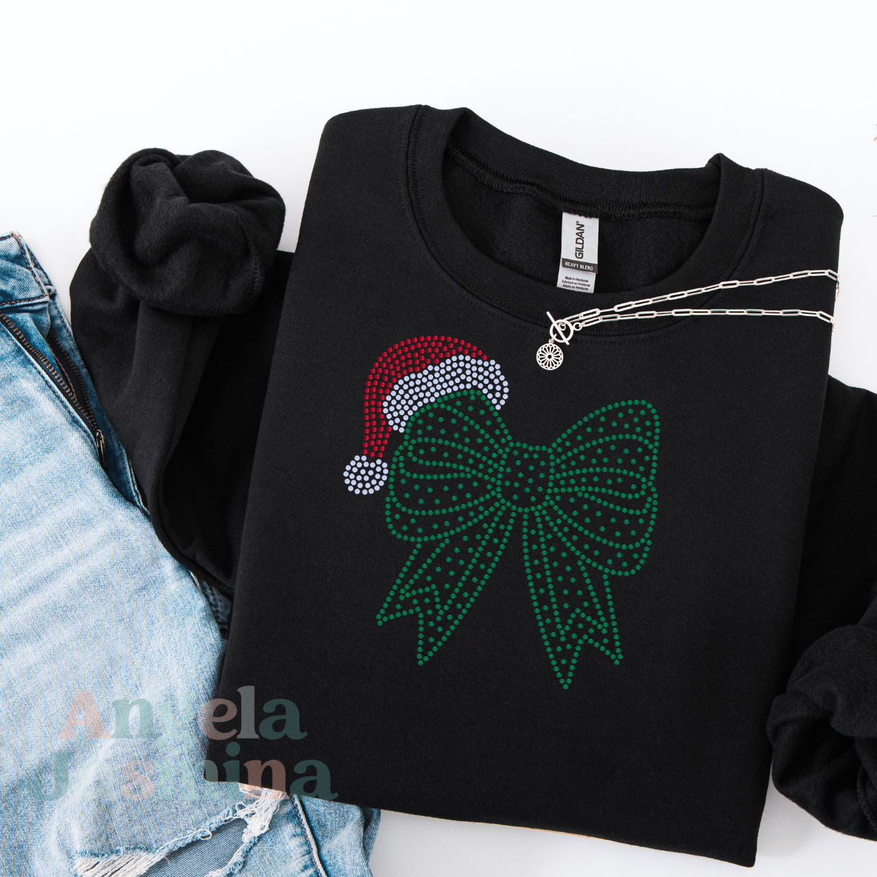 Christmas Bow SPANGLE BLING Transfer