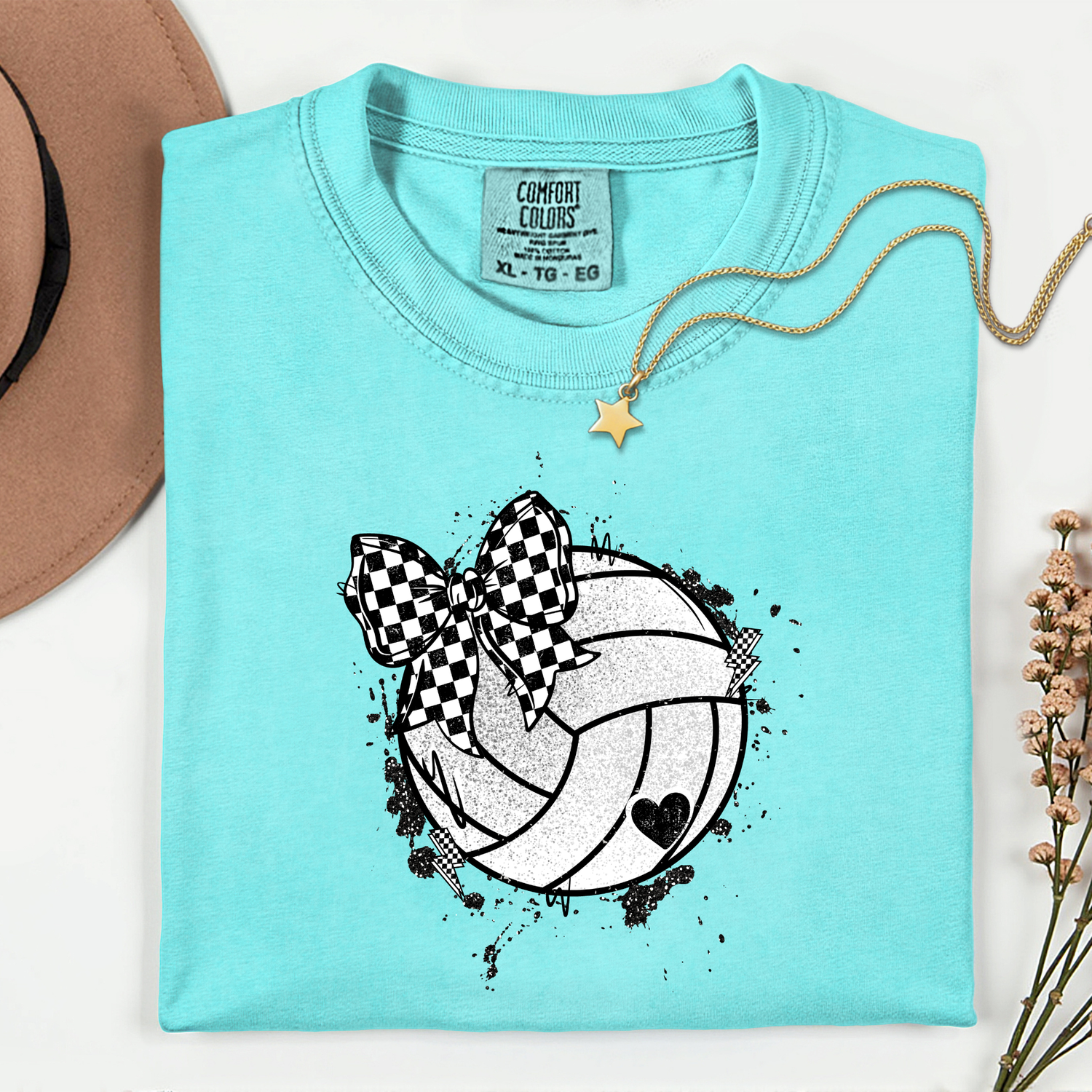 ADULT Volleyball with Bow and Checkers DTF TRANSFER