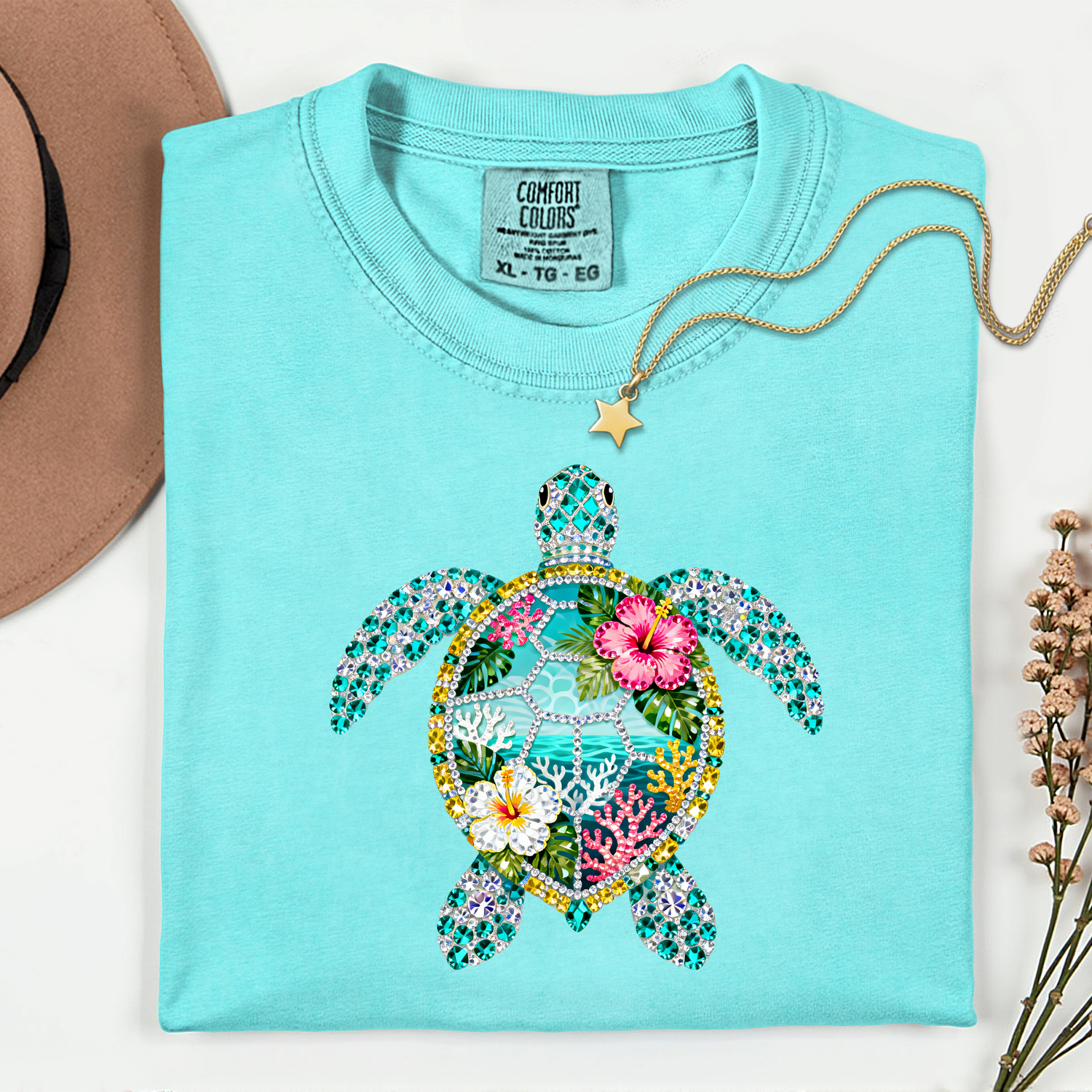 ADULT Sea Turtle FAUX Rhinestones DTF TRANSFER