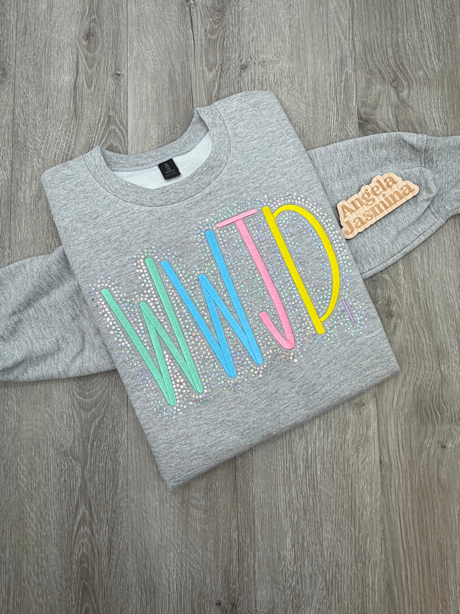 WWJD (What would Jesus Do) Embroidery & Bling Sweatshirt