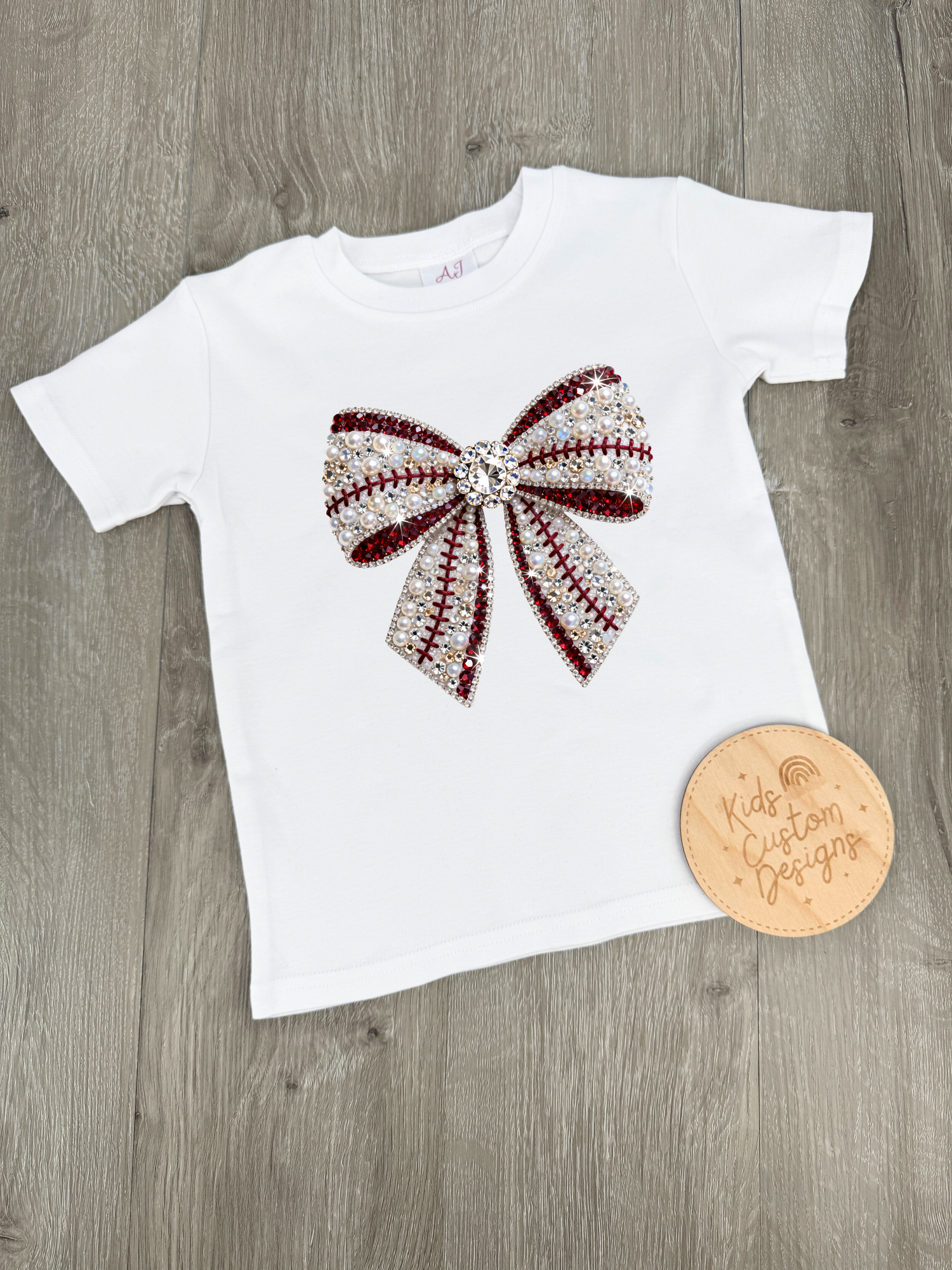 KIDS Baseball Bow Faux Rhinestones DTF Transfer