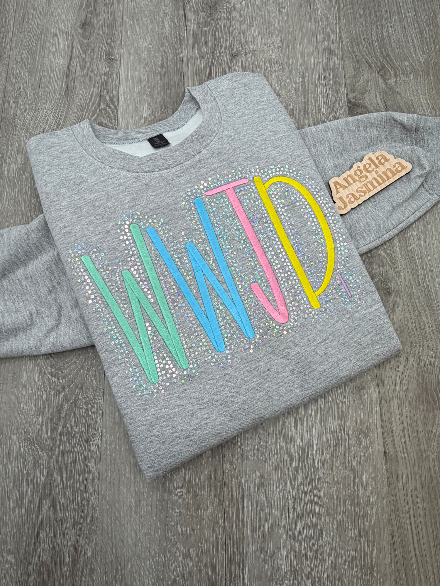 WWJD (What would Jesus Do) Embroidery & Bling Sweatshirt