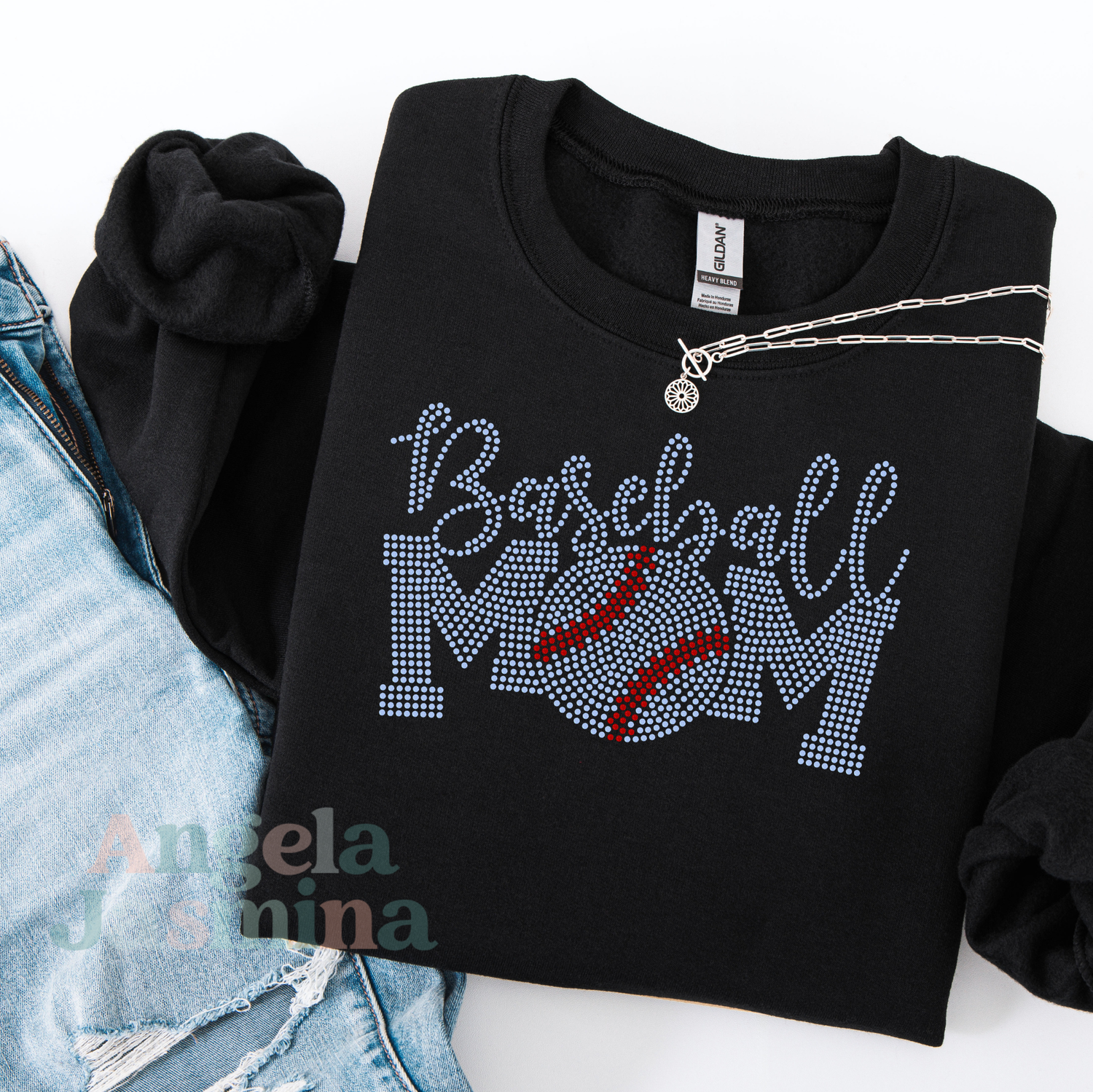 Baseball Mom Script Curved Spangle Transfer