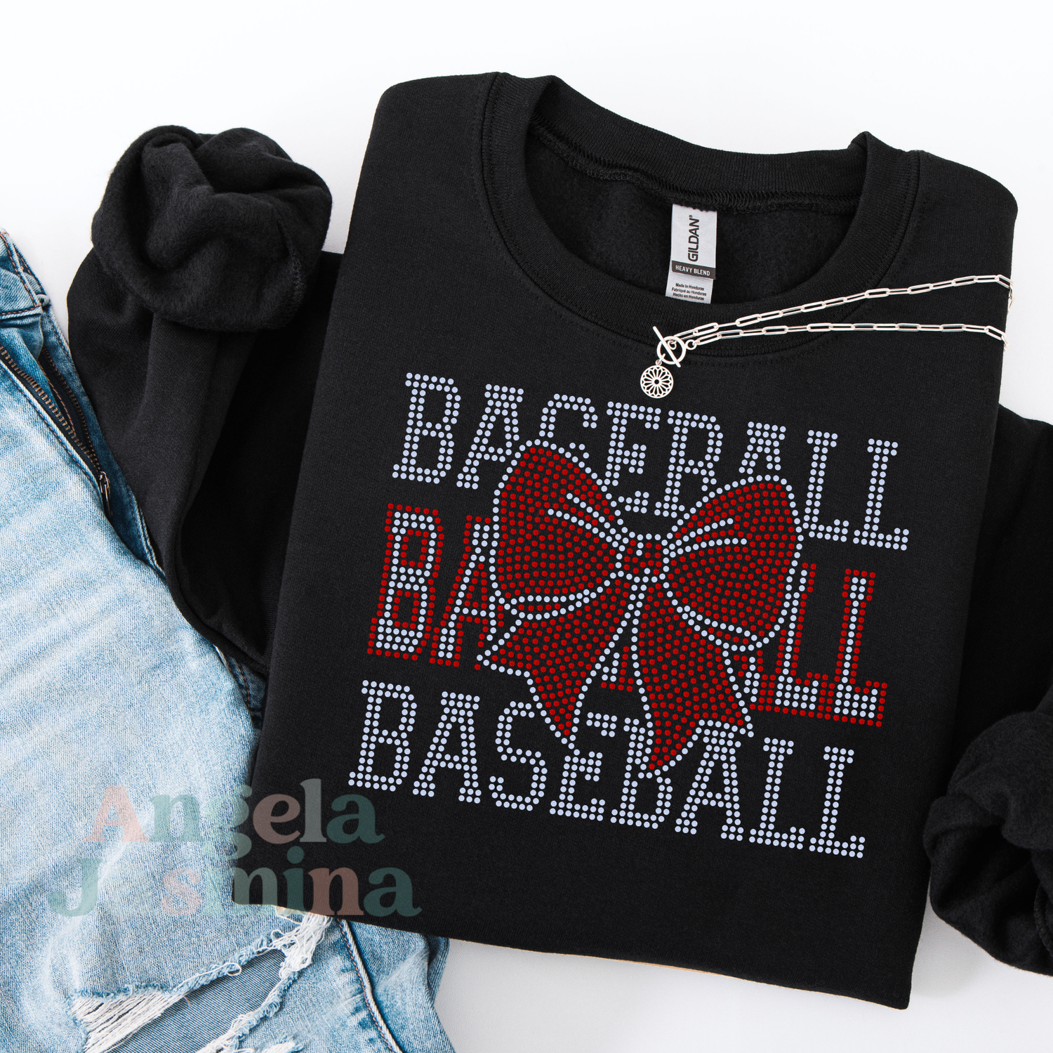 Baseball Stacked Bow SPANGLE Transfer