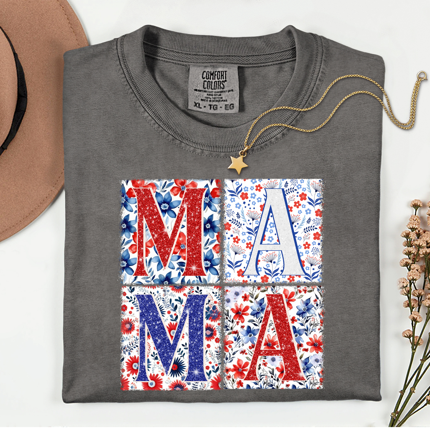 ADULT Mama USA Flowers DTF TRANSFER