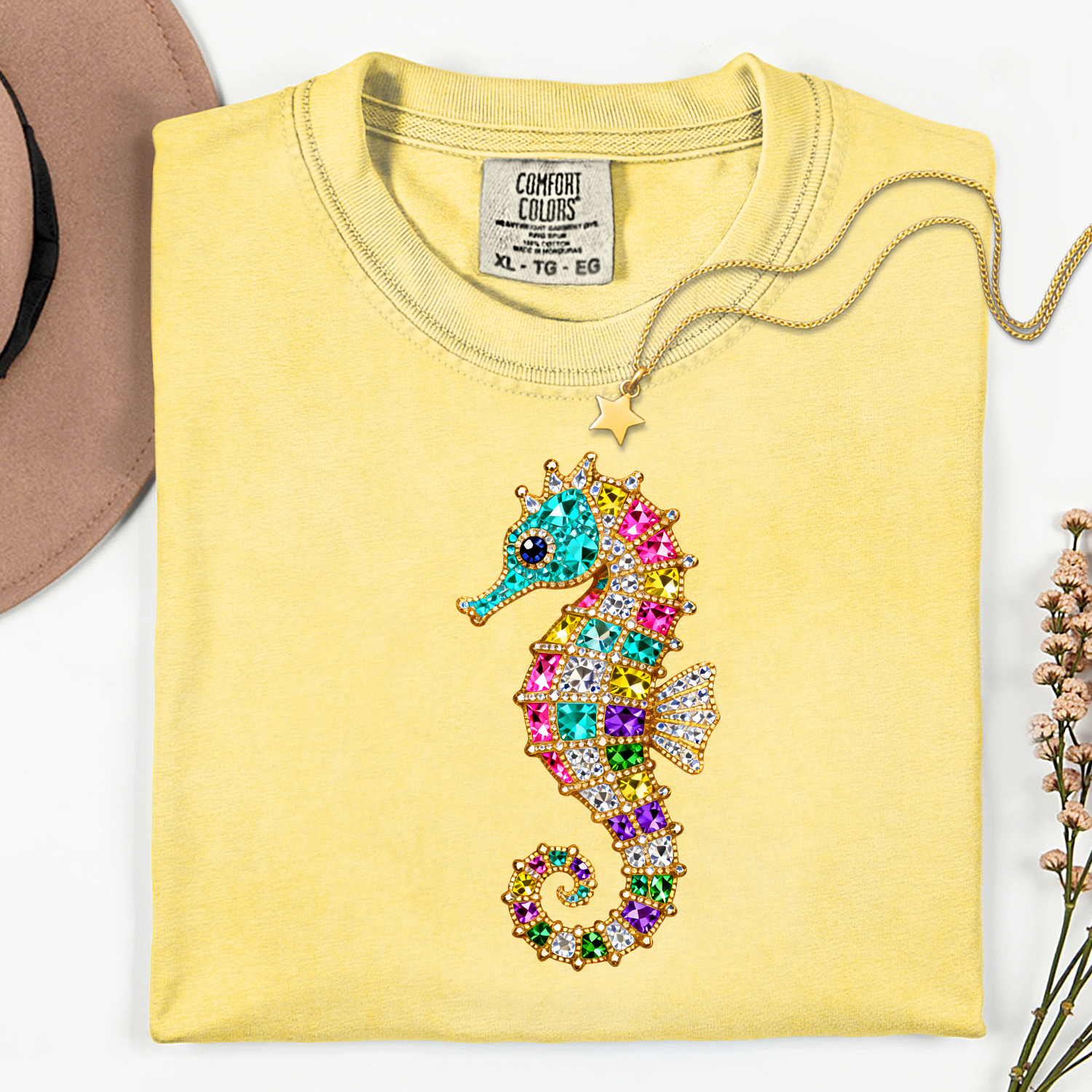 ADULT Seahorse with FAUX Rhinestones DTF TRANSFER